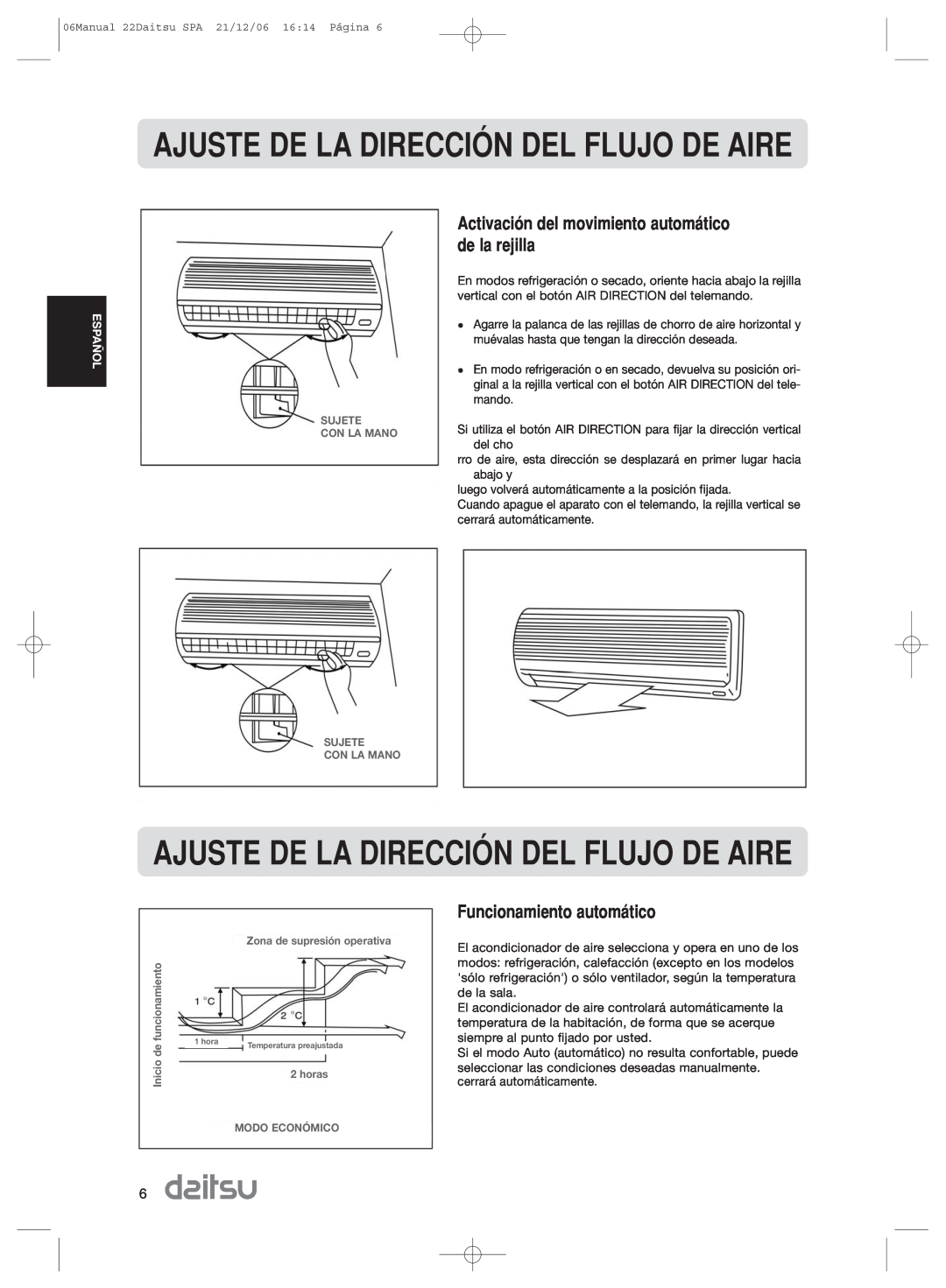 Daitsu ASD 9U2, ASD 129U11 operation manual Funcionamiento autom‡tico, AJUSTE DE LA DIRECCIîN DEL FLUJO DE AIRE 