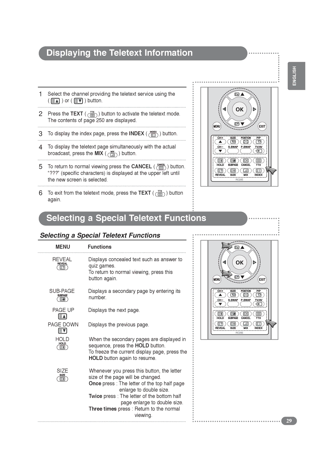 Daitsu LCD 32 manual Displaying the Teletext Information, Selecting a Special Teletext Functions 