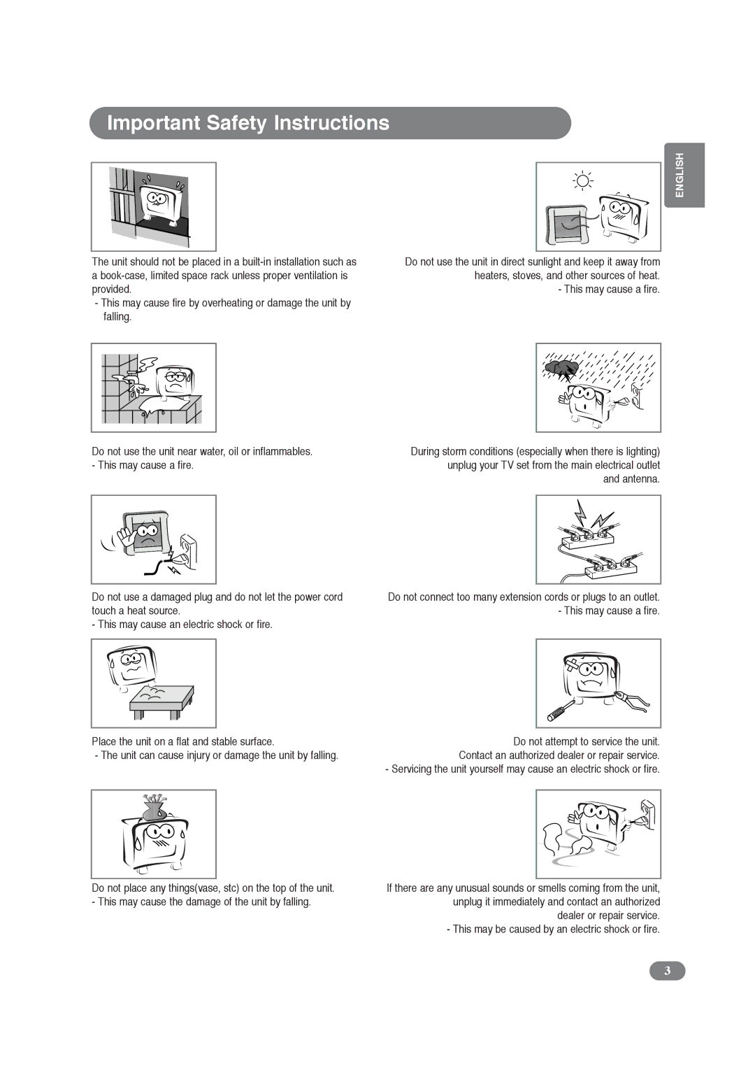 Daitsu LCD 32 manual Important Safety Instructions 