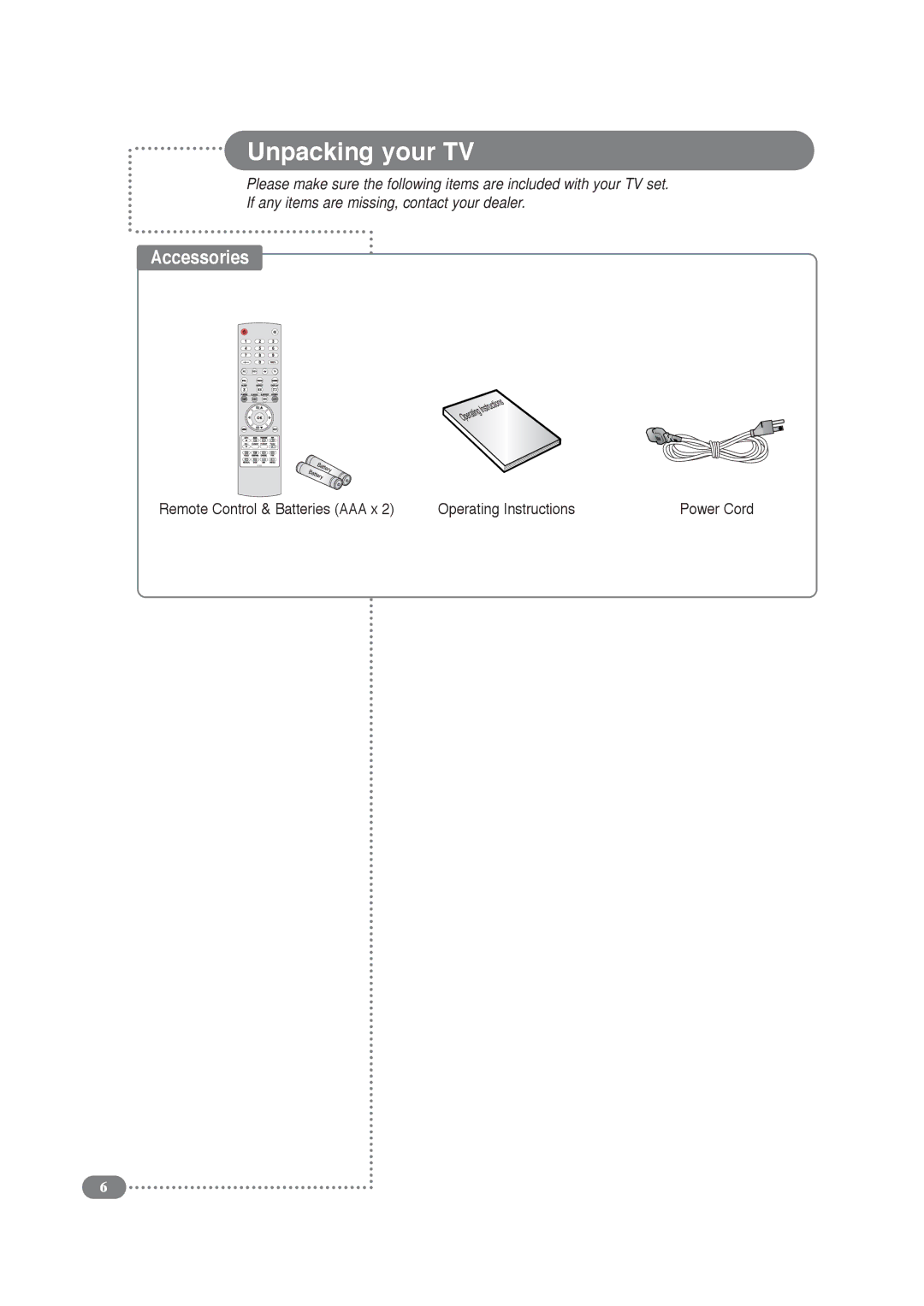 Daitsu LCD 32 manual Unpacking your TV, Remote Control & Batteries AAA x Operating Instructions 