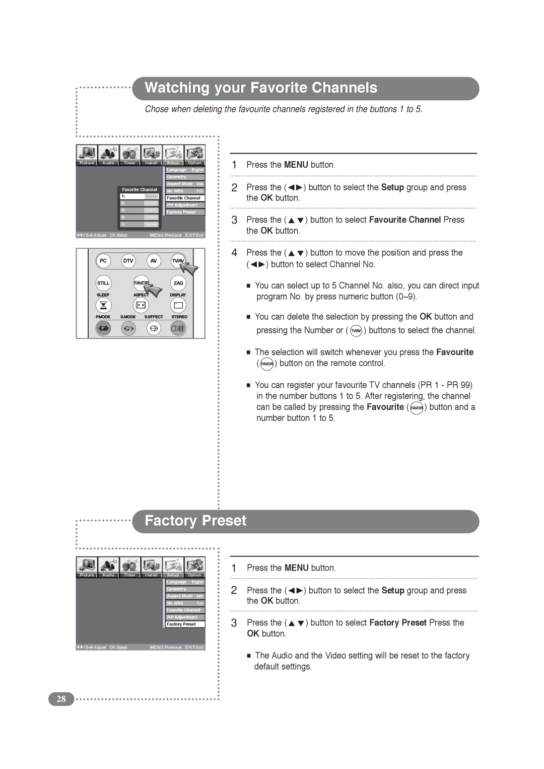 Daitsu LCD Display & TV manual Watching your Favorite Channels, Factory Preset, Button to select Channel No 