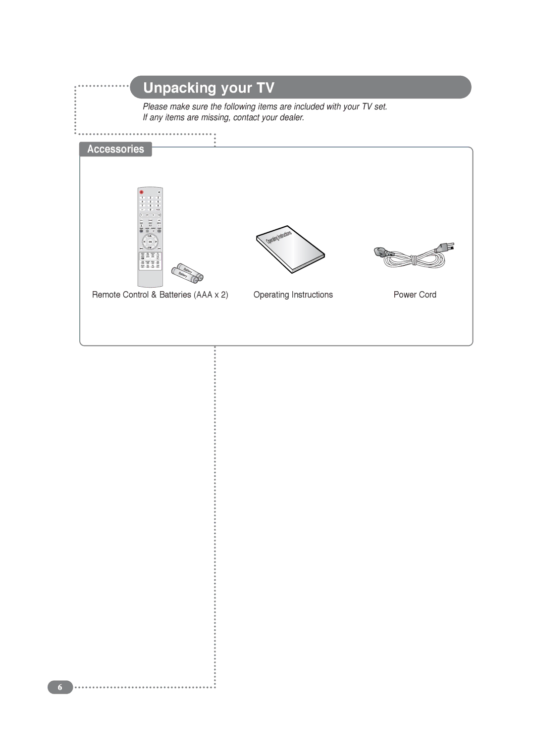 Daitsu LCD Display & TV manual Unpacking your TV, Remote Control & Batteries AAA x Operating Instructions 