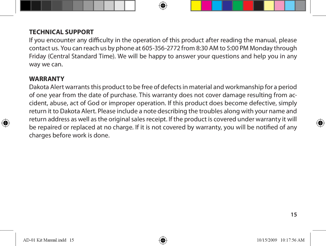 Dakota Alert AD-01 Kit Auto Dialer owner manual Technical Support 