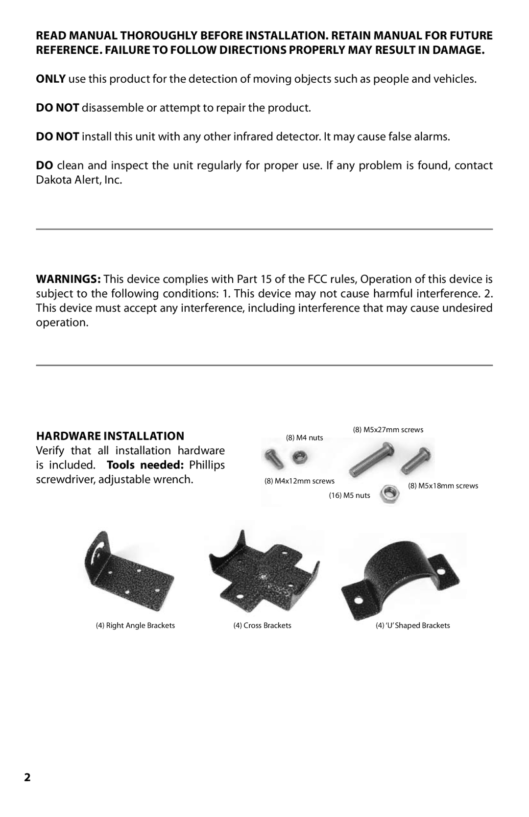 Dakota Alert BBT-2500 manual Hardware Installation 