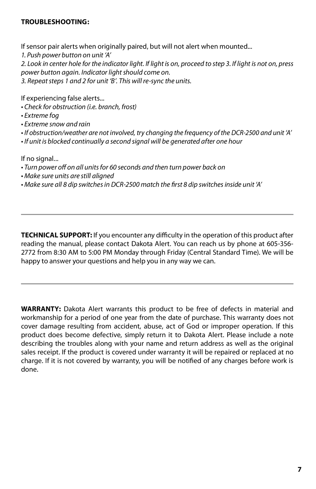 Dakota Alert BBT-2500 manual Troubleshooting 