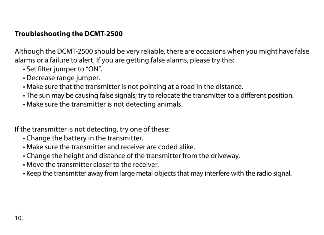 Dakota Alert Dakota Alert owner manual Troubleshooting the DCMT-2500 