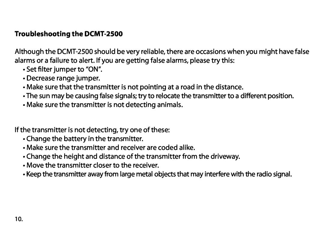 Dakota Alert Dakota Alert owner manual Troubleshooting the DCMT-2500 