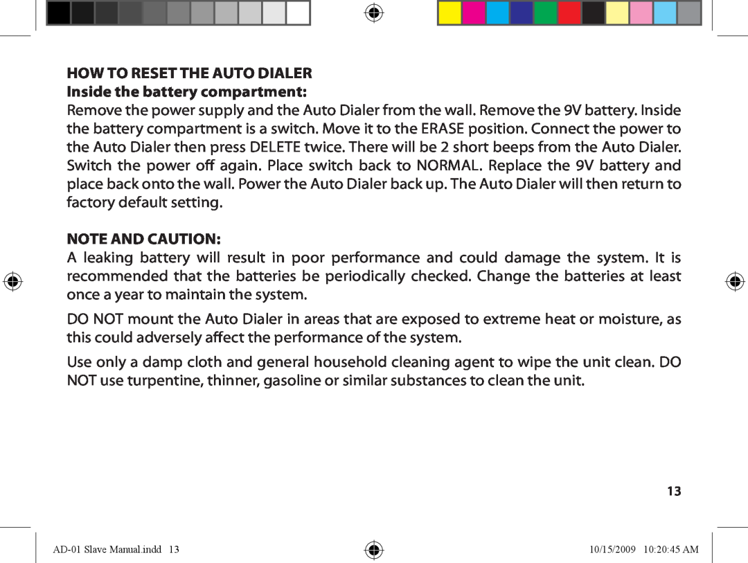 Dakota Alert dakota alert wireless alarms and security equipment How to reset the Auto Dialer, Note and Caution 