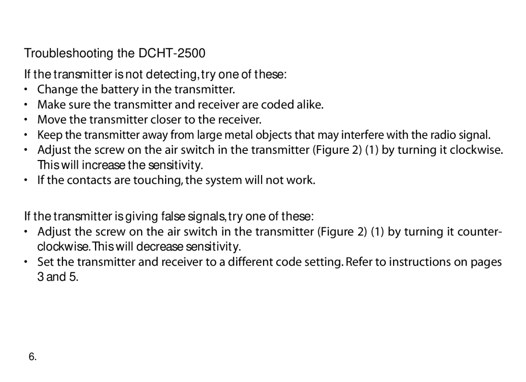 Dakota Alert Dakota Alert,Inc. Wireless Rubber Hose Transmitter owner manual Troubleshooting the DCHT-2500 