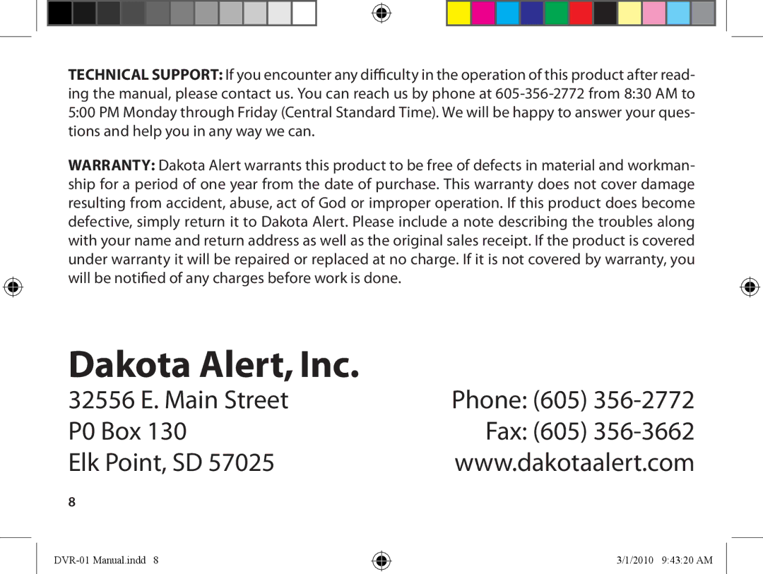 Dakota Alert DVR-01 Digital Video Recorder manual Dakota Alert, Inc 