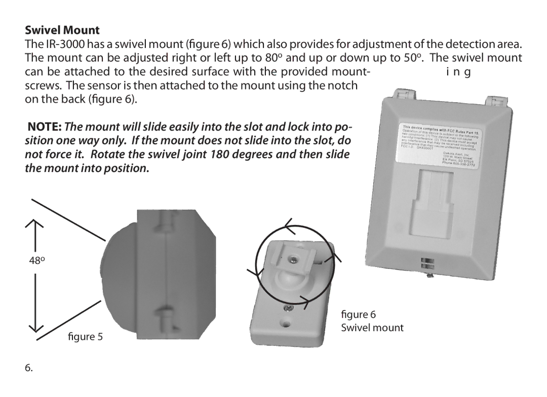 Dakota Alert ir-3000, dakota alert,inc. wireless pir sensor owner manual Swivel Mount, Swivel mount 