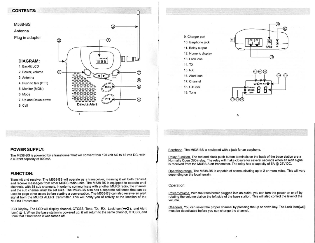 Dakota Alert M538-BS, Multiple Use Radio Service (MURS) Base Station Tranceiver manual 