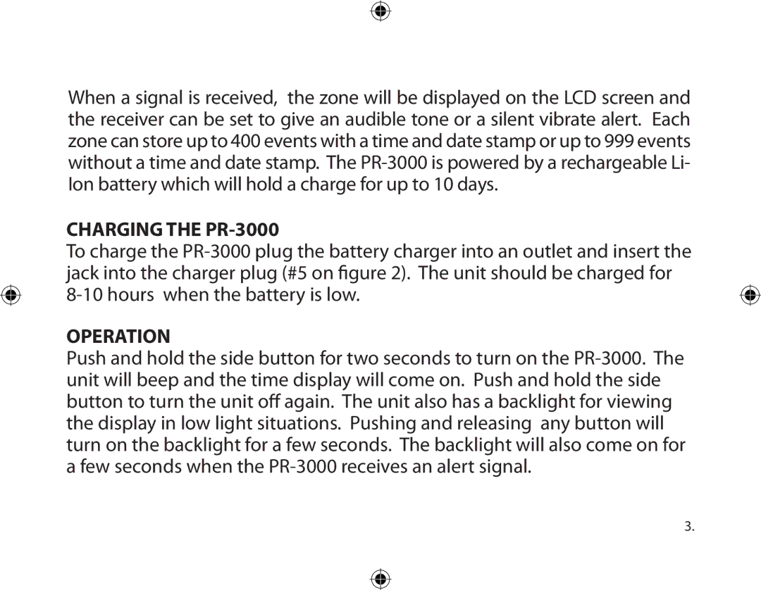 Dakota Alert Portable Receiver owner manual Charging the PR-3000, Operation 