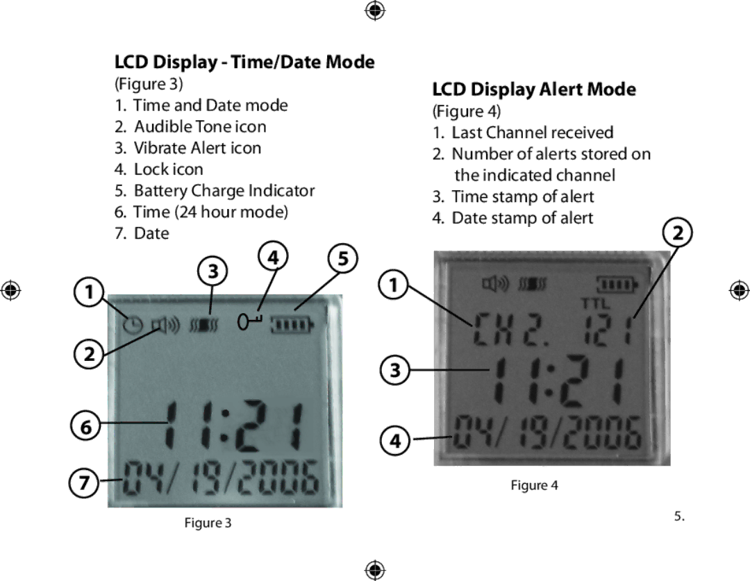 Dakota Alert Portable Receiver, PR-3000 owner manual LCD Display Time/Date Mode LCD Display Alert Mode 