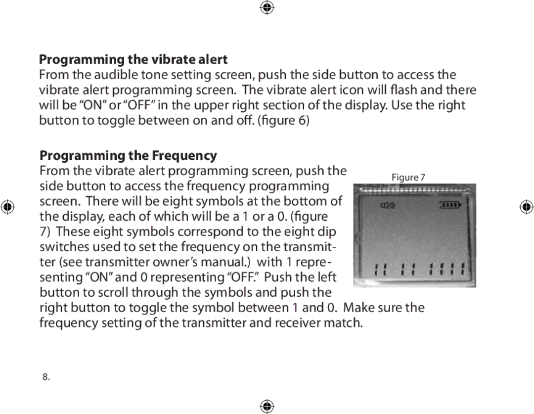 Dakota Alert PR-3000, Portable Receiver owner manual Programming the vibrate alert, Programming the Frequency 