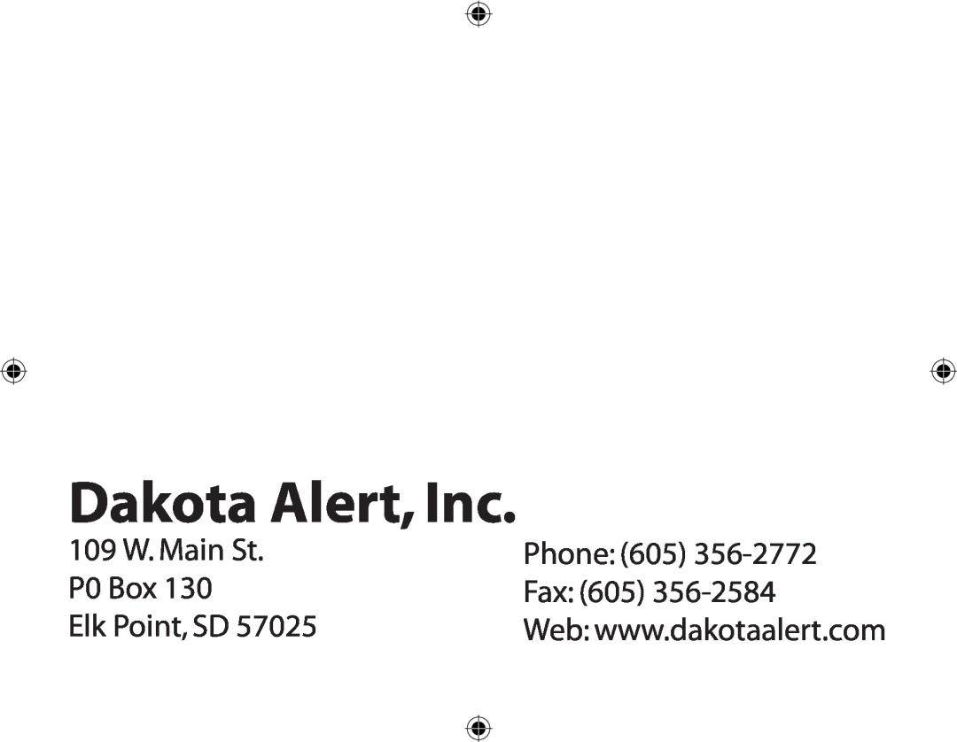 Dakota Alert PR-3000, Portable Receiver owner manual Dakota Alert, Inc, 109 W. Main St, Phone, P0 Box, Fax, Elk Point, SD 