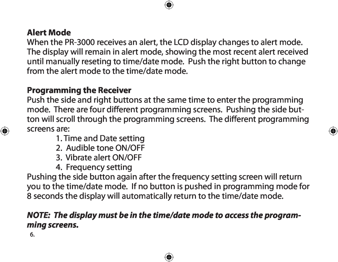 Dakota Alert PR-3000, Portable Receiver owner manual Alert Mode, Programming the Receiver 