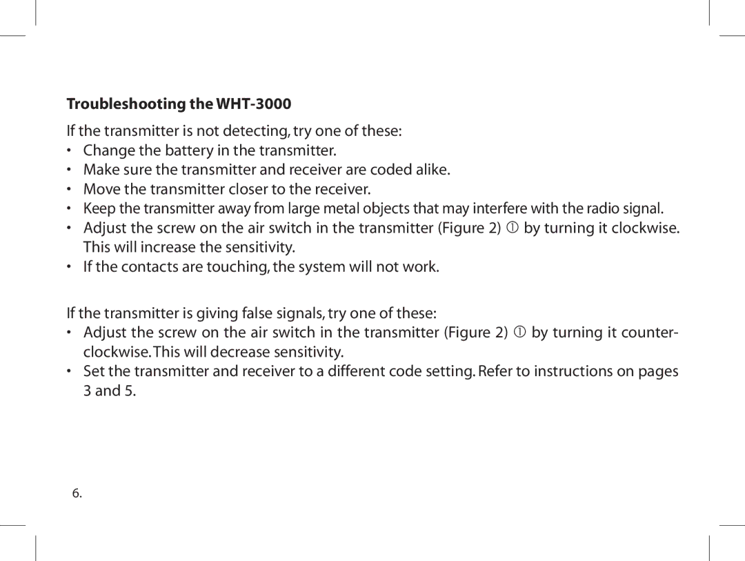 Dakota Alert owner manual Troubleshooting the WHT-3000 