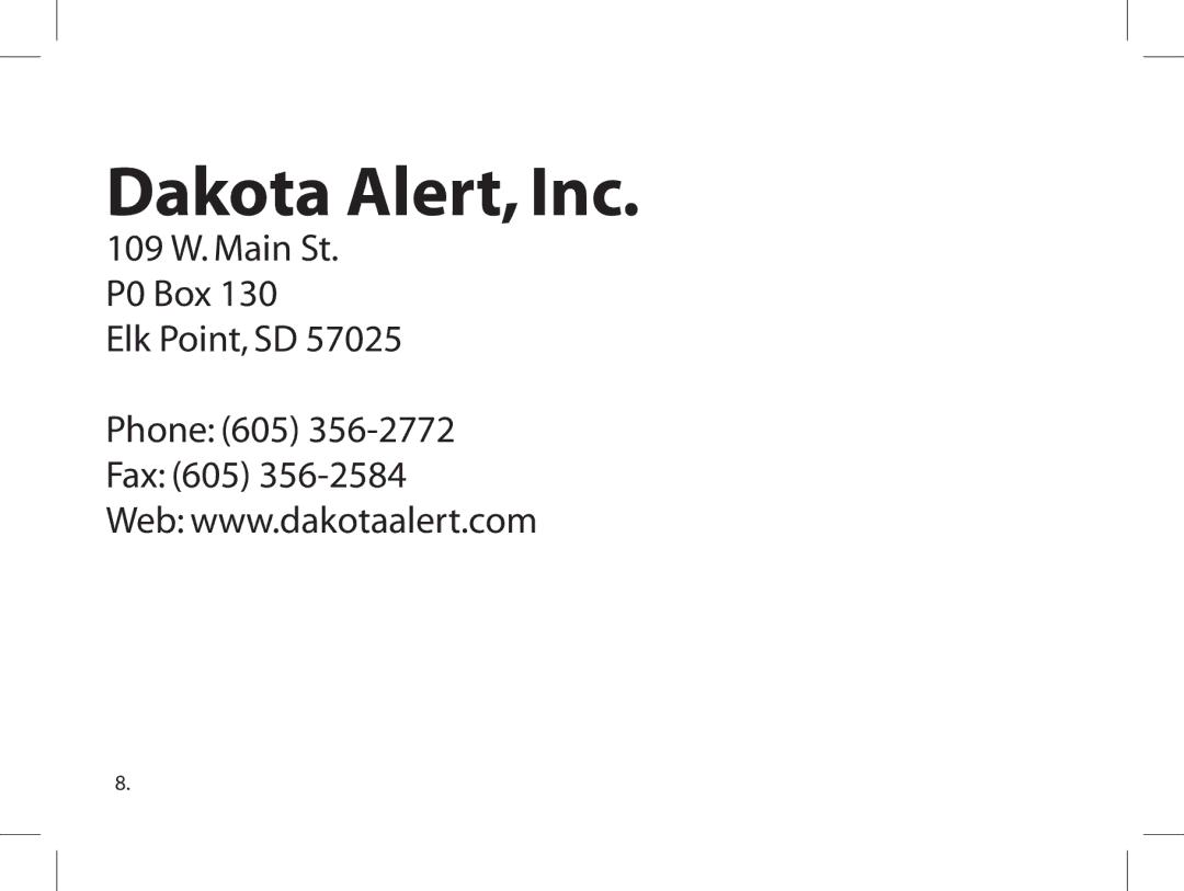 Dakota Alert WHT-3000 owner manual Dakota Alert, Inc 