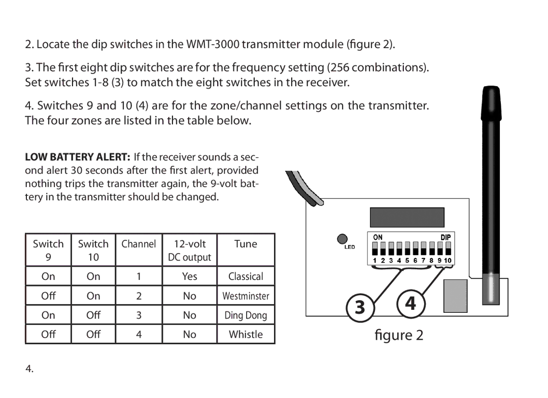 Dakota Alert WMT-3000, Wireless Transmitter owner manual Switch Channel Volt Tune 