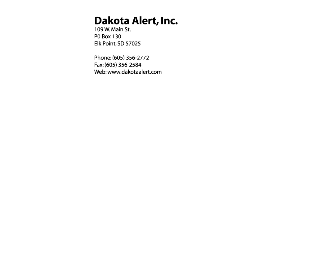 Dakota Alert WR-3000 owner manual Dakota Alert, Inc, 109 W. Main St P0 Box Elk Point, SD Phone 
