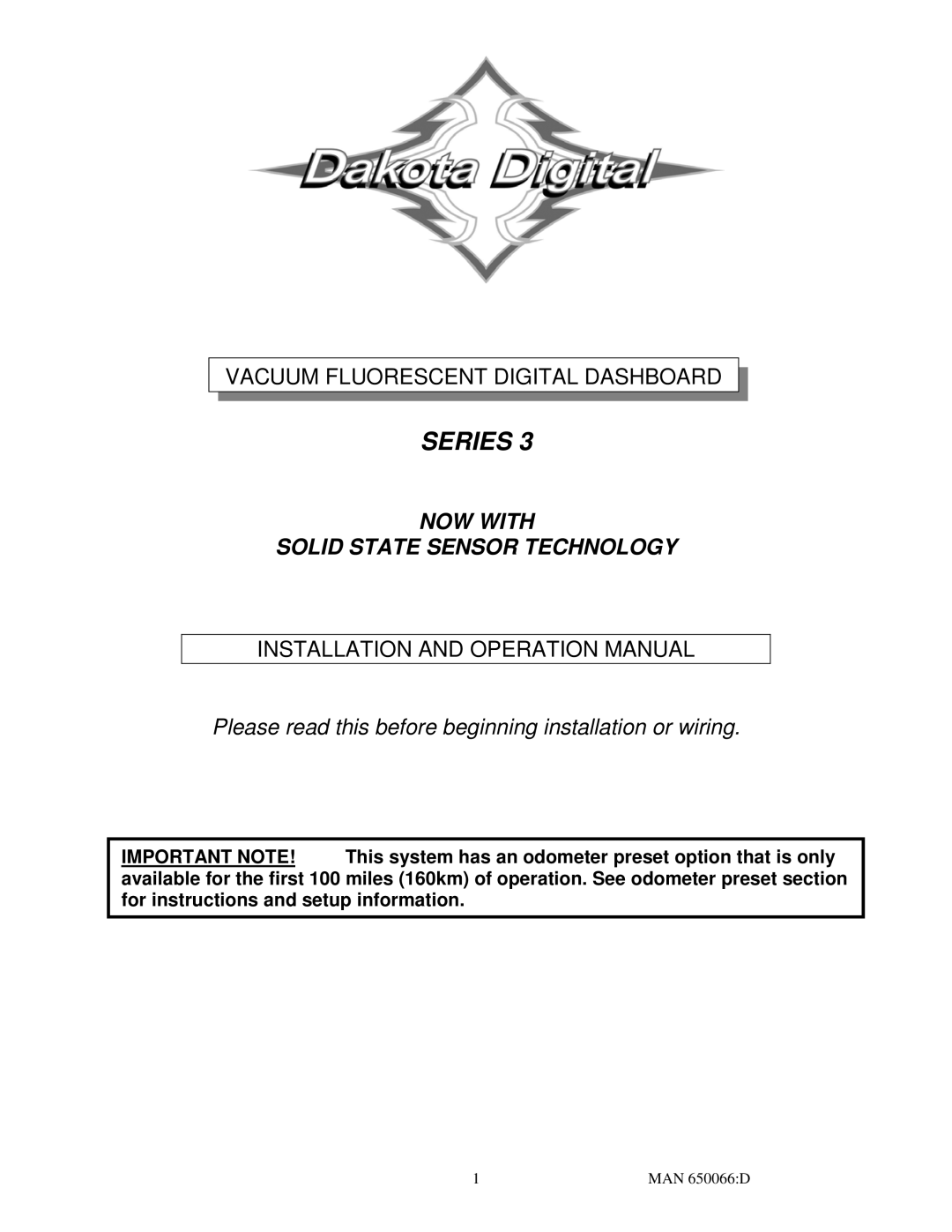 Dakota Digital 3 operation manual Series, NOW with Solid State Sensor Technology 