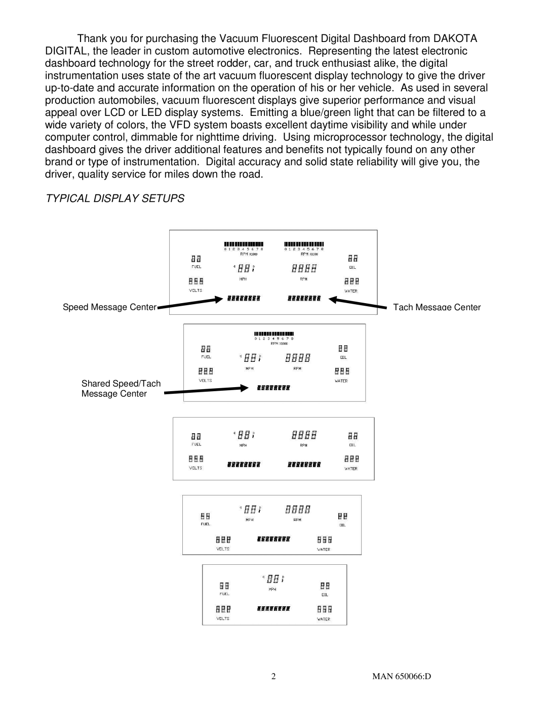 Dakota Digital 3 operation manual Typical Display Setups 