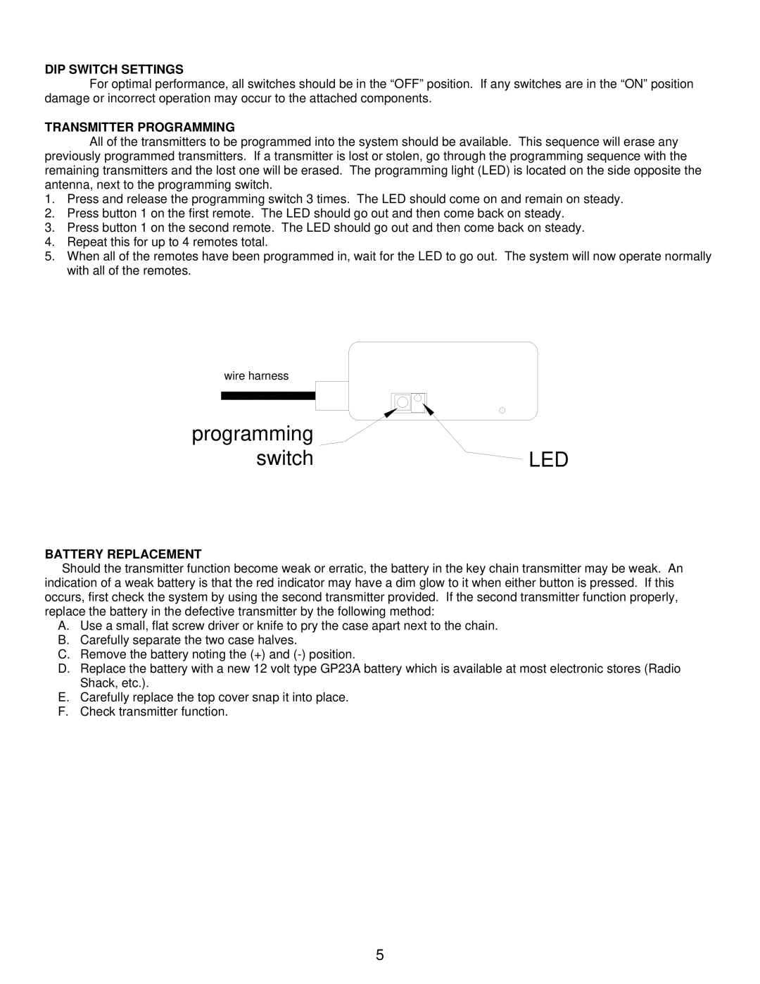 Dakota Digital CMD-4000 manual DIP Switch Settings, Transmitter Programming, Battery Replacement 