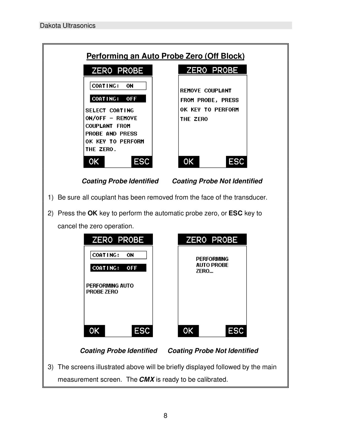 Dakota Digital CMX Performing an Auto Probe Zero Off Block, Coating Probe Identified Coating Probe Not Identified 