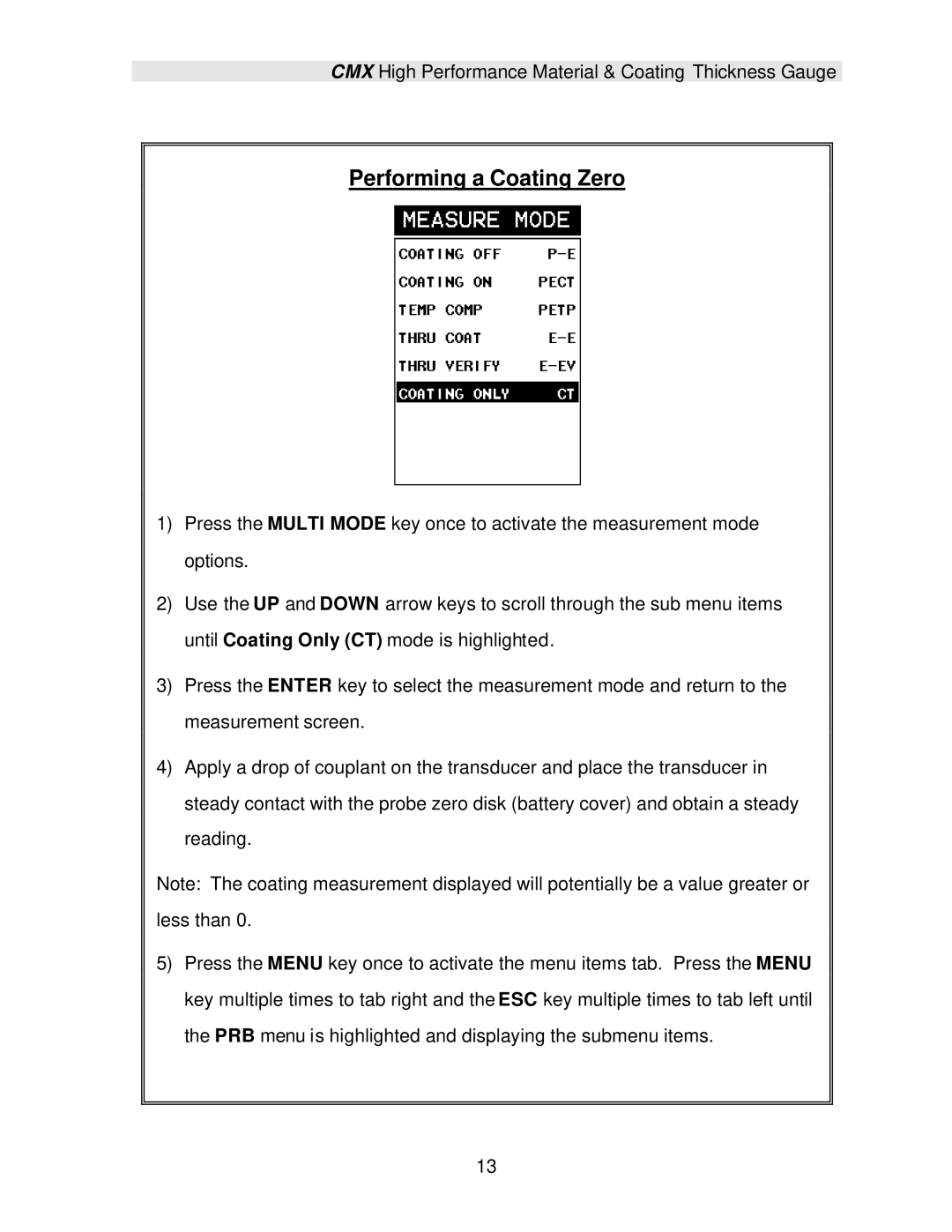 Dakota Digital CMX operation manual Performing a Coating Zero 