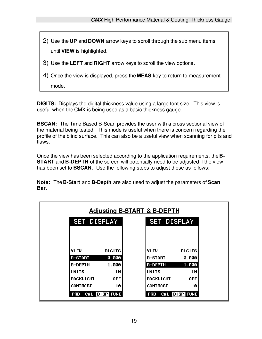 Dakota Digital CMX operation manual Adjusting B-START & B-DEPTH 