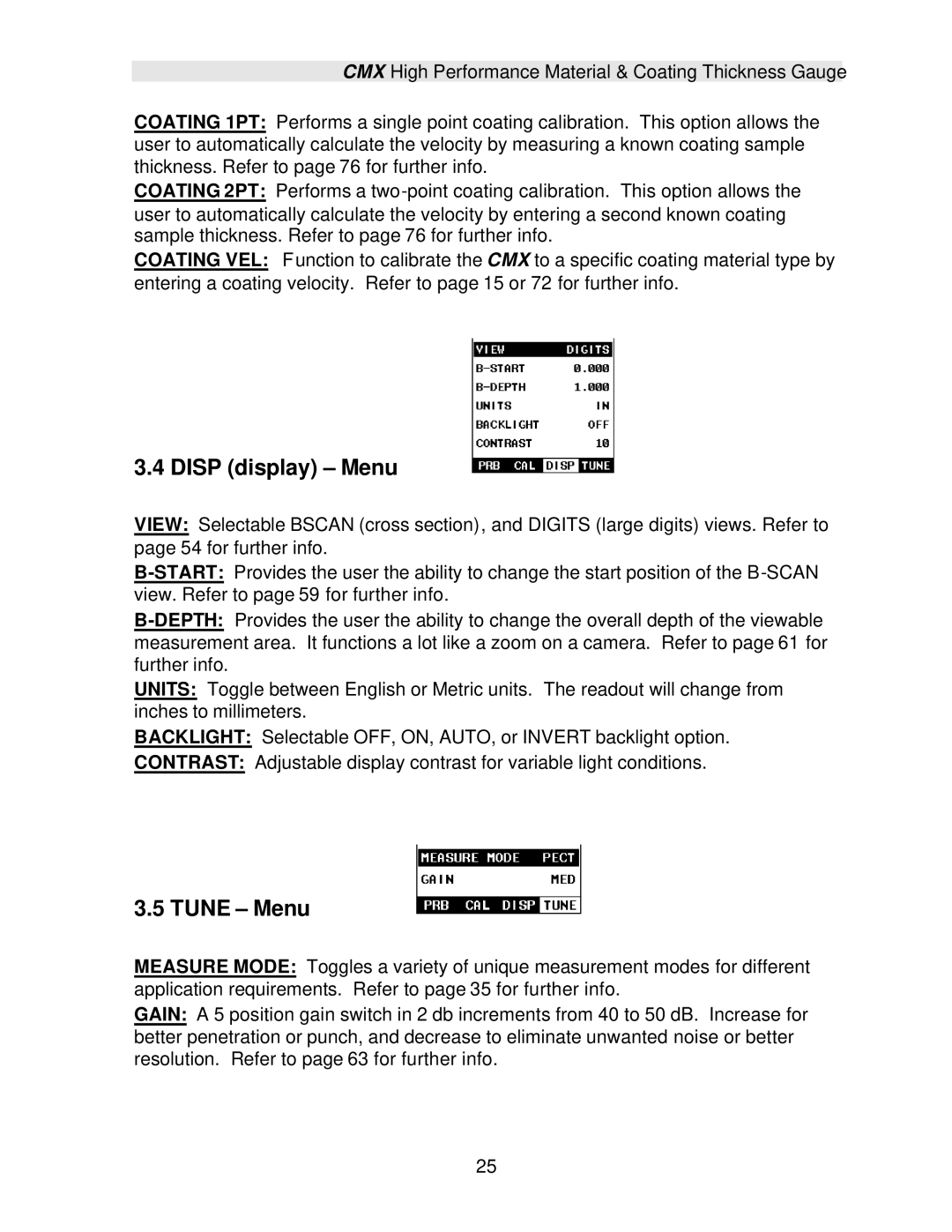 Dakota Digital CMX operation manual Disp display Menu, Tune Menu 