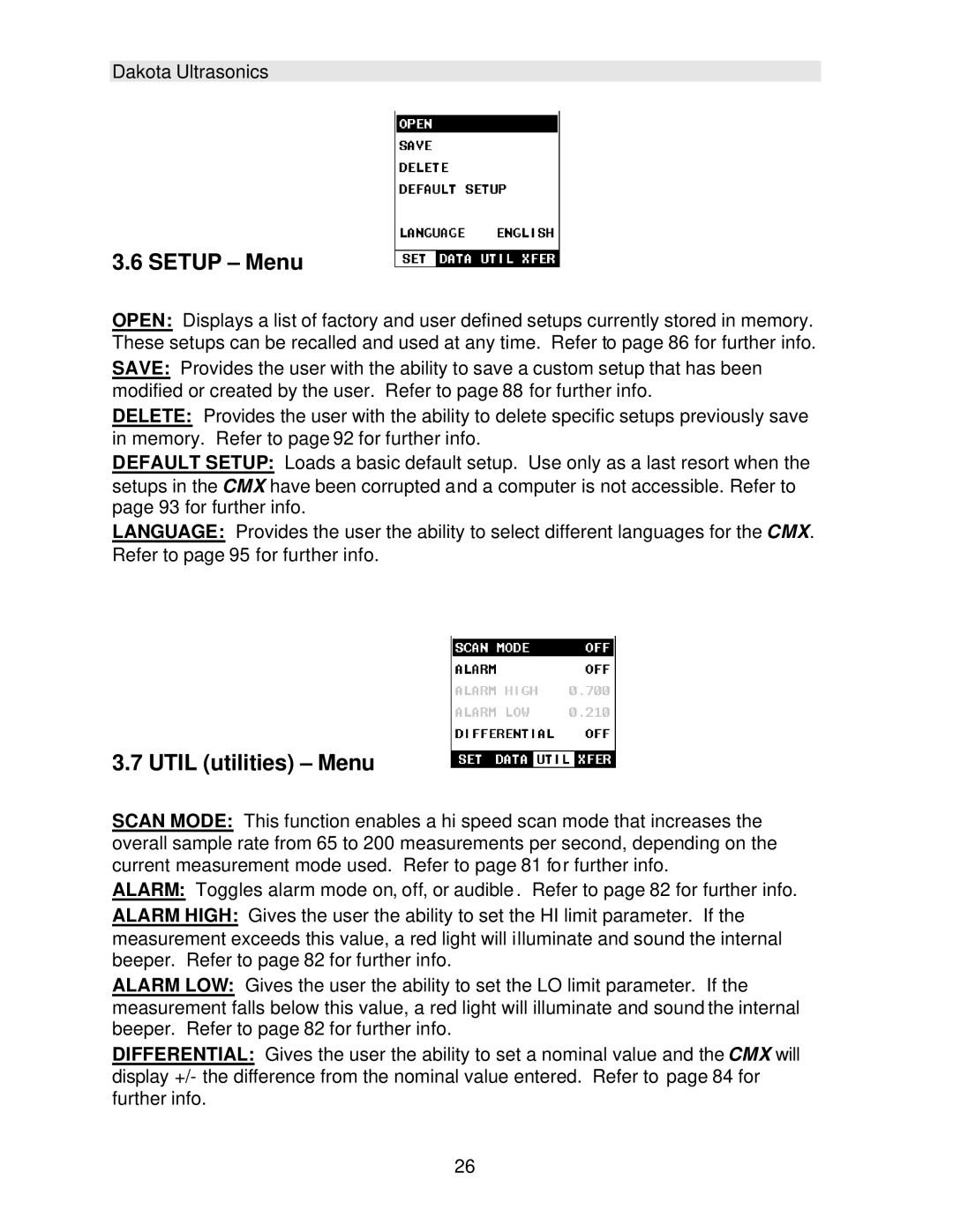 Dakota Digital CMX operation manual Setup Menu, Util utilities Menu 