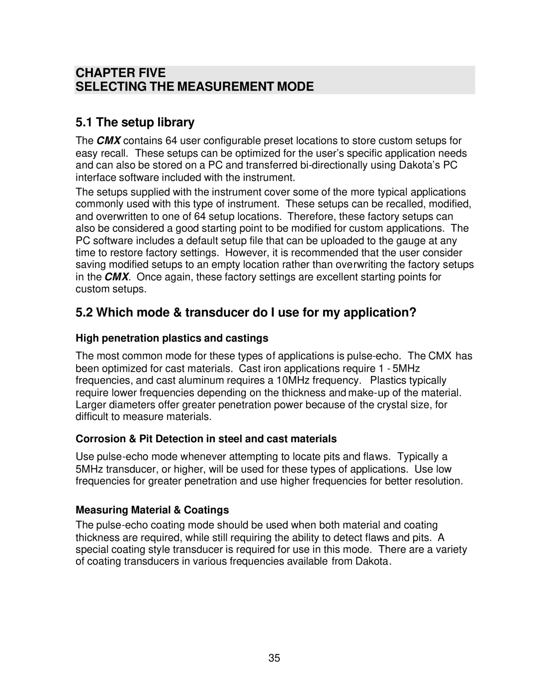 Dakota Digital CMX operation manual Chapter Five Selecting the Measurement Mode, Setup library 