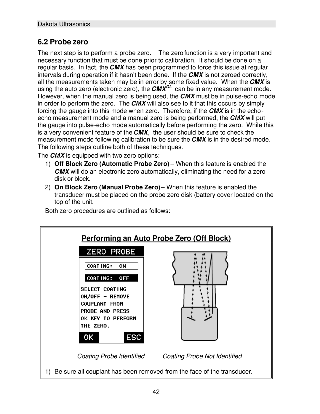 Dakota Digital CMX operation manual Probe zero, Coating Probe Identified Coating Probe Not Identified 