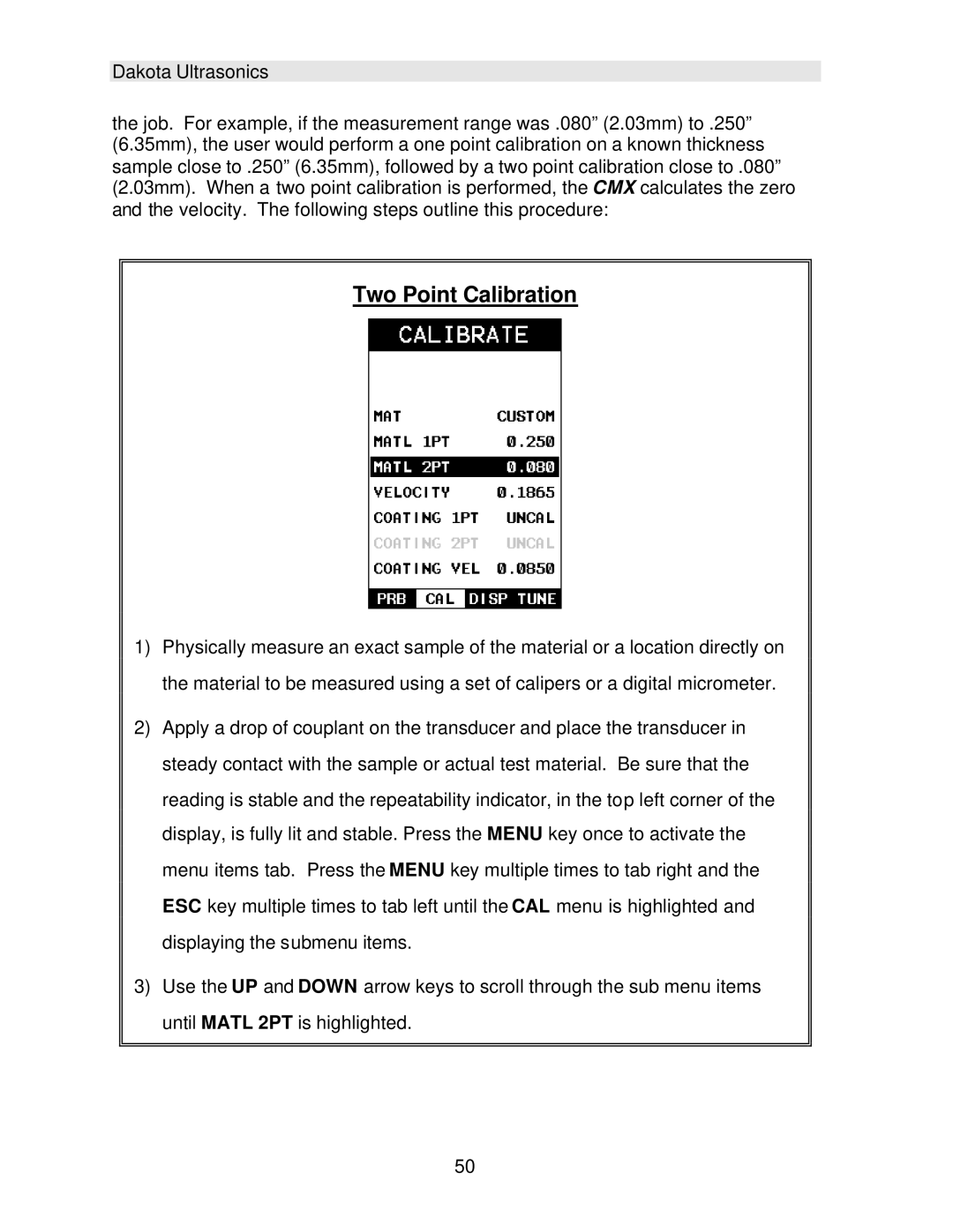 Dakota Digital CMX operation manual Two Point Calibration 