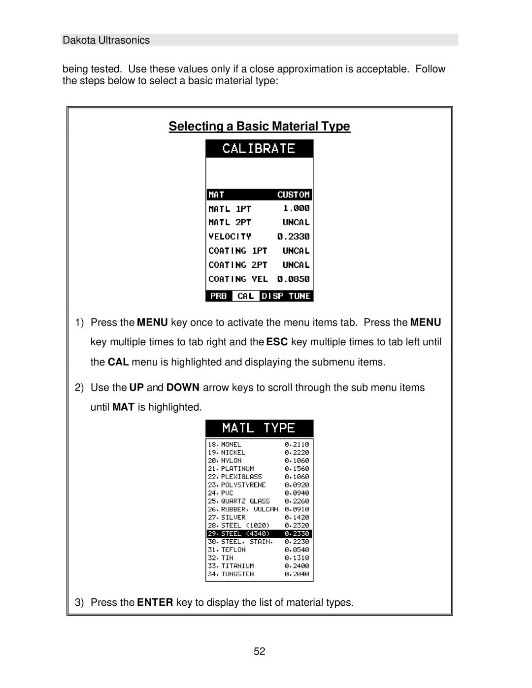 Dakota Digital CMX operation manual Selecting a Basic Material Type 