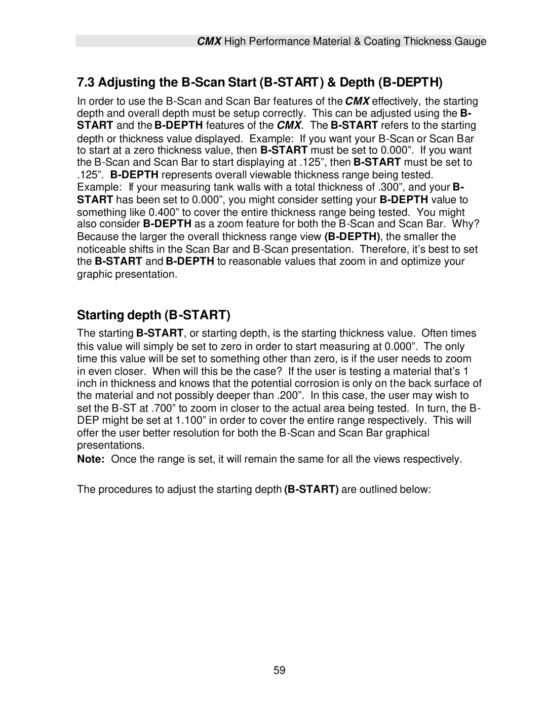 Dakota Digital CMX operation manual Adjusting the B-Scan Start B-START & Depth B-DEPTH, Starting depth B -START 