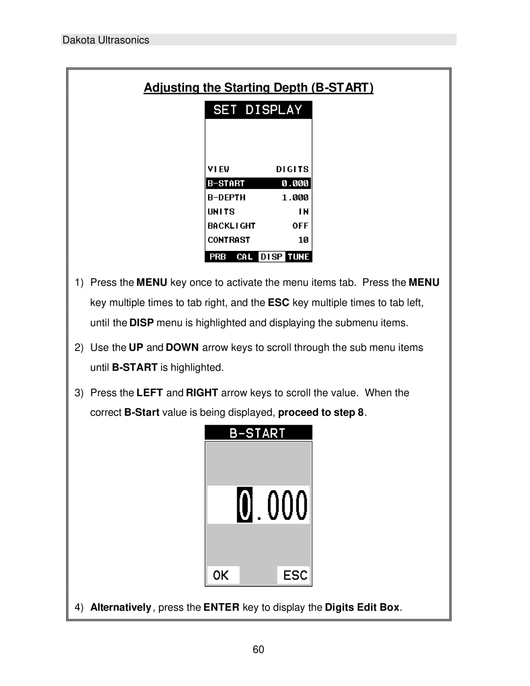 Dakota Digital CMX operation manual Adjusting the Starting Depth B-START 