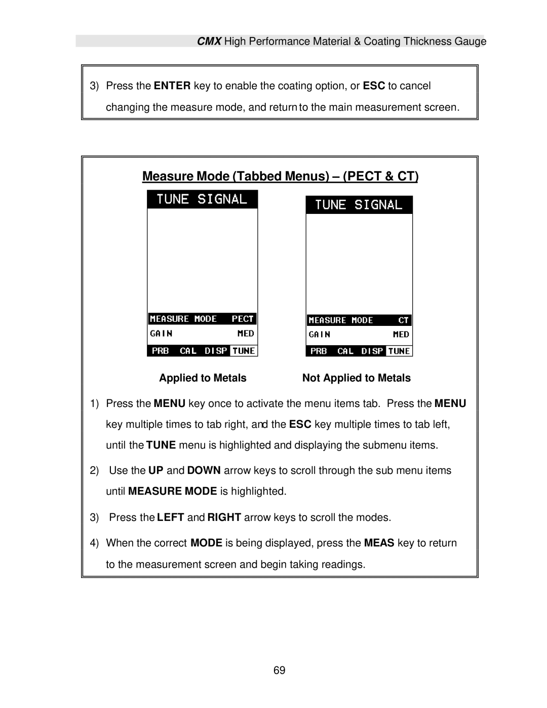 Dakota Digital CMX operation manual Measure Mode Tabbed Menus Pect & CT 