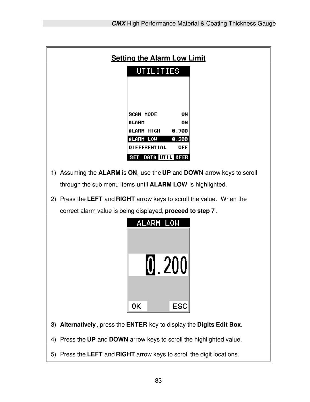 Dakota Digital CMX operation manual Setting the Alarm Low Limit 