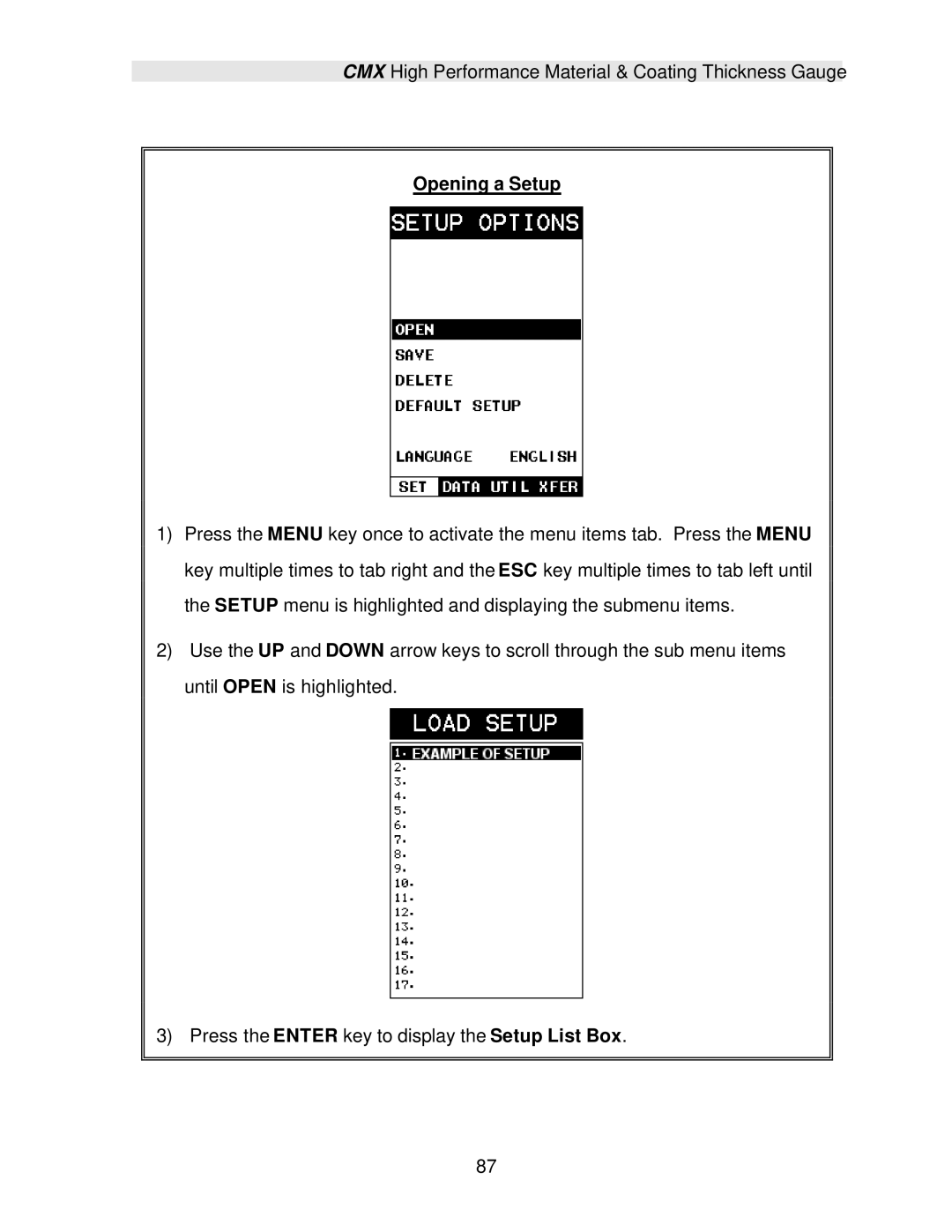 Dakota Digital CMX operation manual Opening a Setup 