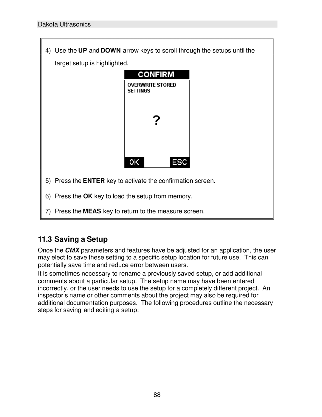 Dakota Digital CMX operation manual Saving a Setup 