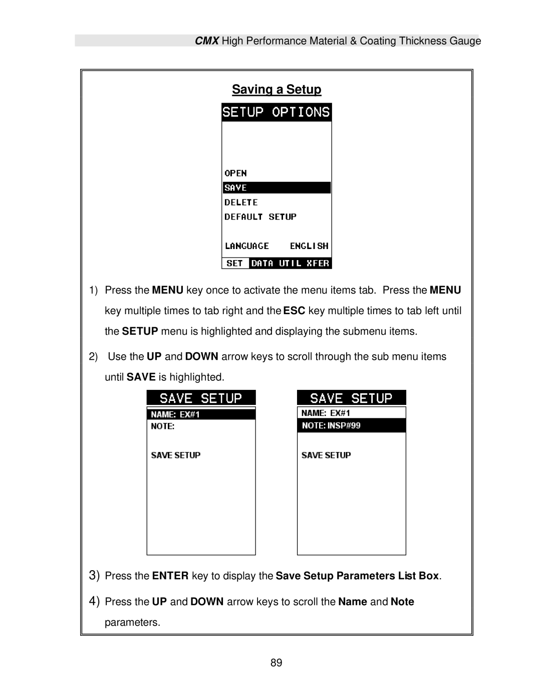 Dakota Digital CMX operation manual Saving a Setup 