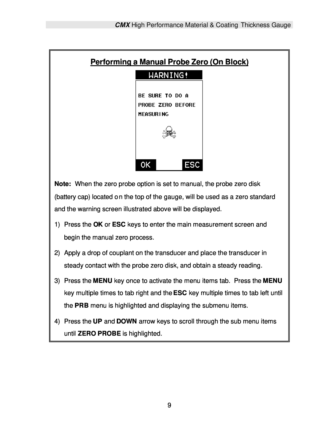 Dakota Digital CMX operation manual Performing a Manual Probe Zero On Block 
