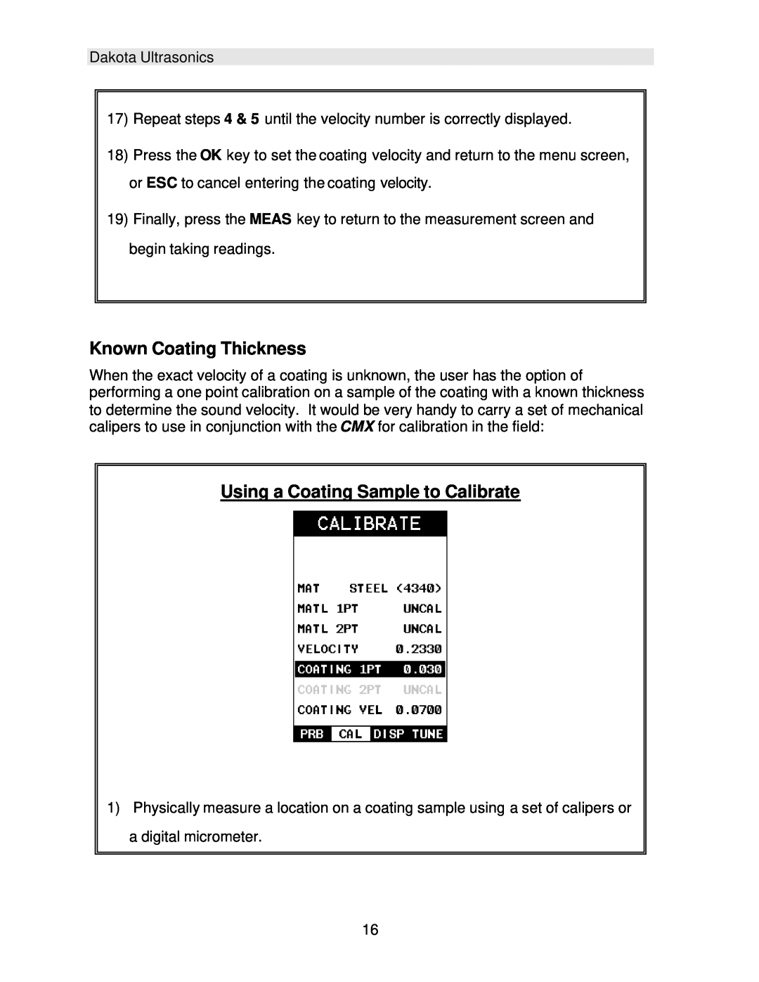 Dakota Digital CMX operation manual Known Coating Thickness, Using a Coating Sample to Calibrate 