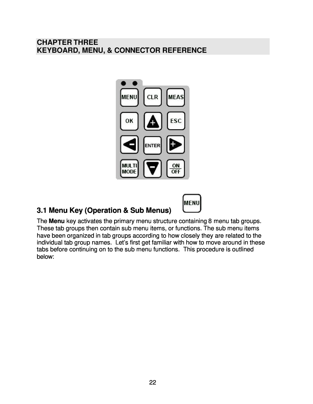 Dakota Digital CMX operation manual Chapter Three Keyboard, Menu, & Connector Reference, Menu Key Operation & Sub Menus 