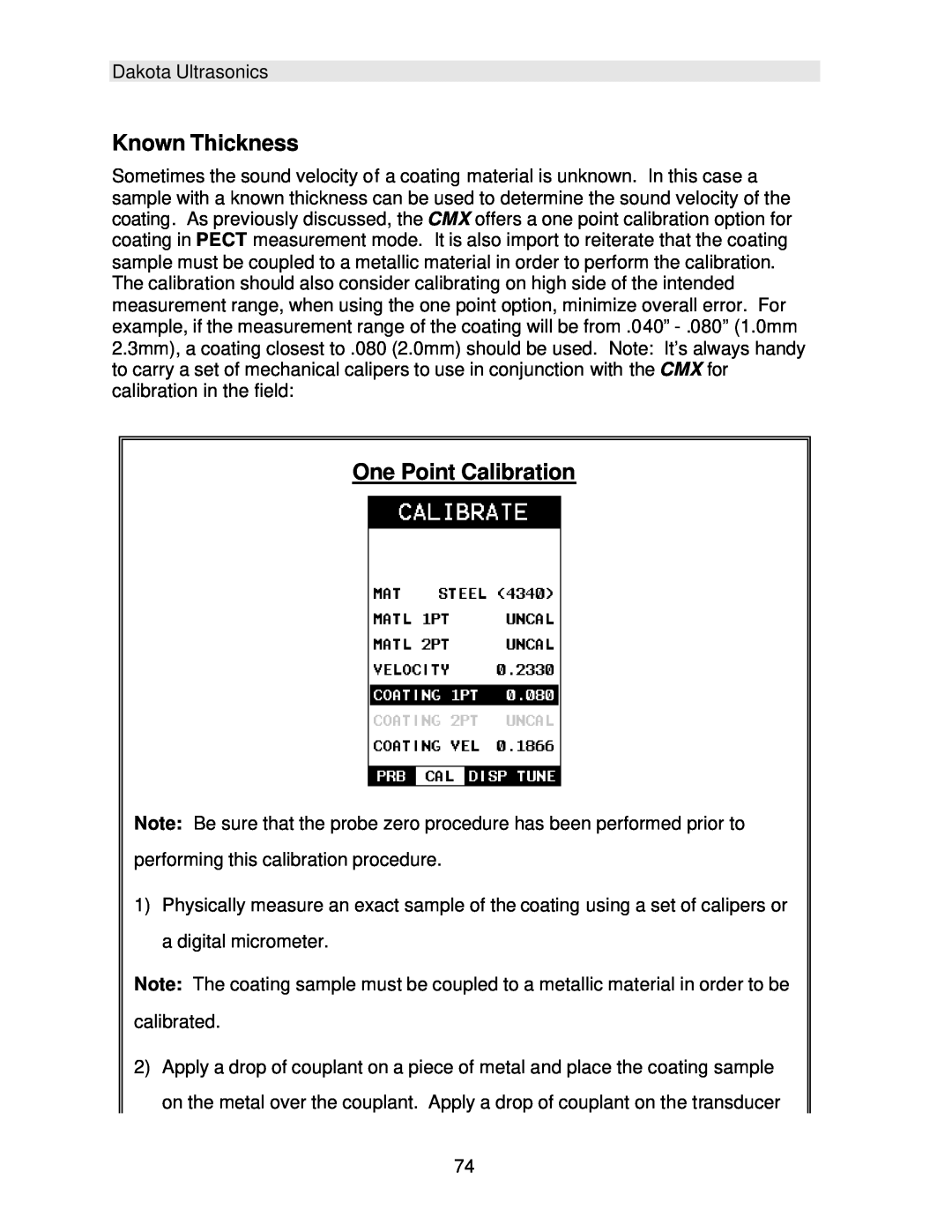 Dakota Digital CMX operation manual Known Thickness, One Point Calibration 