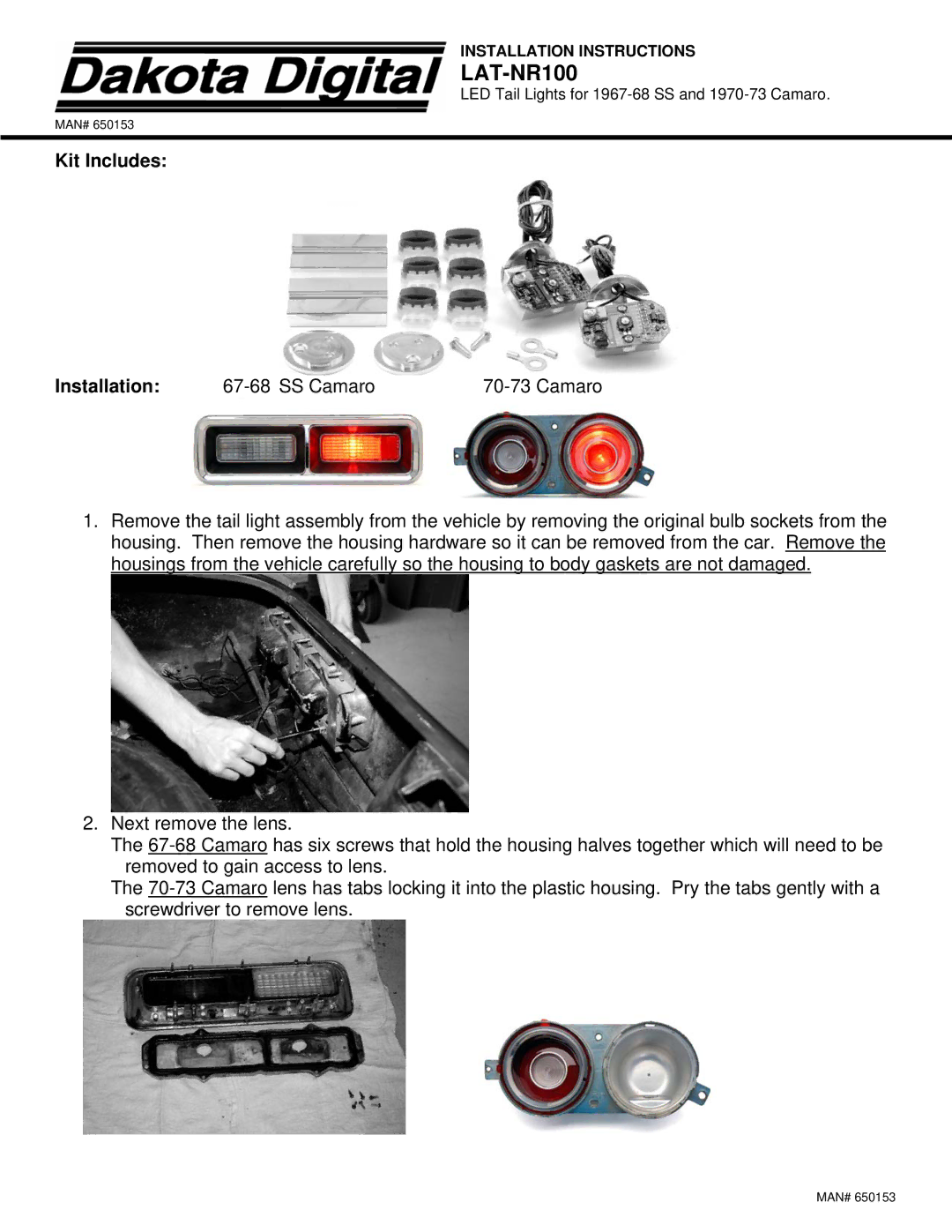 Dakota Digital LAT-NR100 installation instructions Kit Includes Installation 