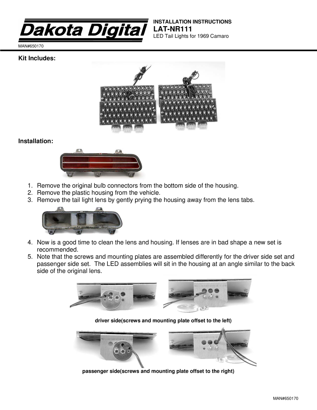 Dakota Digital LAT-NR111 installation instructions Kit Includes Installation 